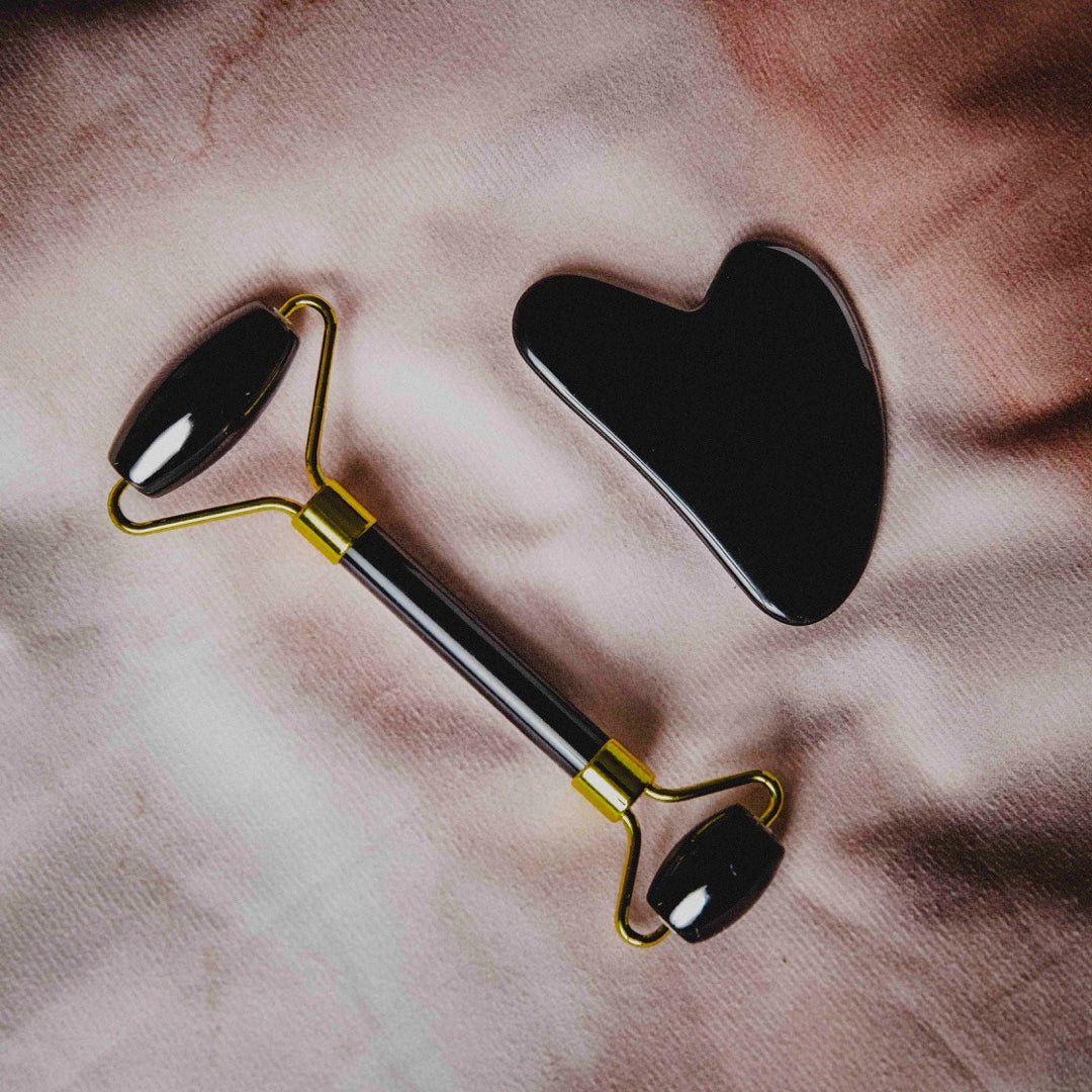 Gua sha y rodillo de obsidiana negra - Yonisamsara